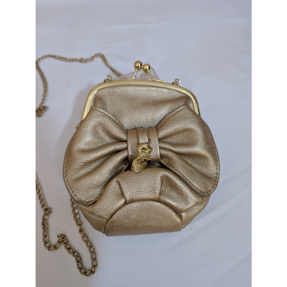 NWOT Betsey Johnson Gold Coin Purse w/ Long Chain / Leather strap - Picture 2 of 4